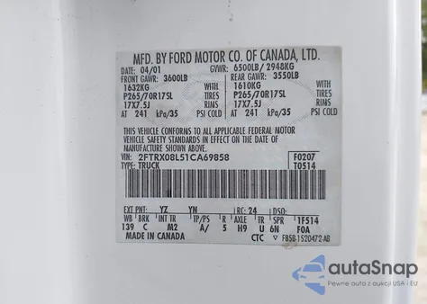 2001 Ford F-150 Lariat/Xl/Xlt из США, поврежденный, VIN 2FTRX08L51CA69858